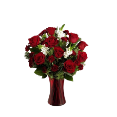 Christmas flowers with roses, carnations and pines for Christmas flowers delivery.