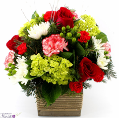 Christmas flowers with hydrangeas, carnations, mums and roses for Christmas flowers delivery.